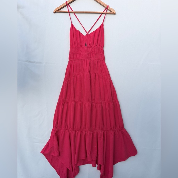 Monteau Cherry Red Cut-Out Tiered Midi Dress | size Small - Picture 9 of 9